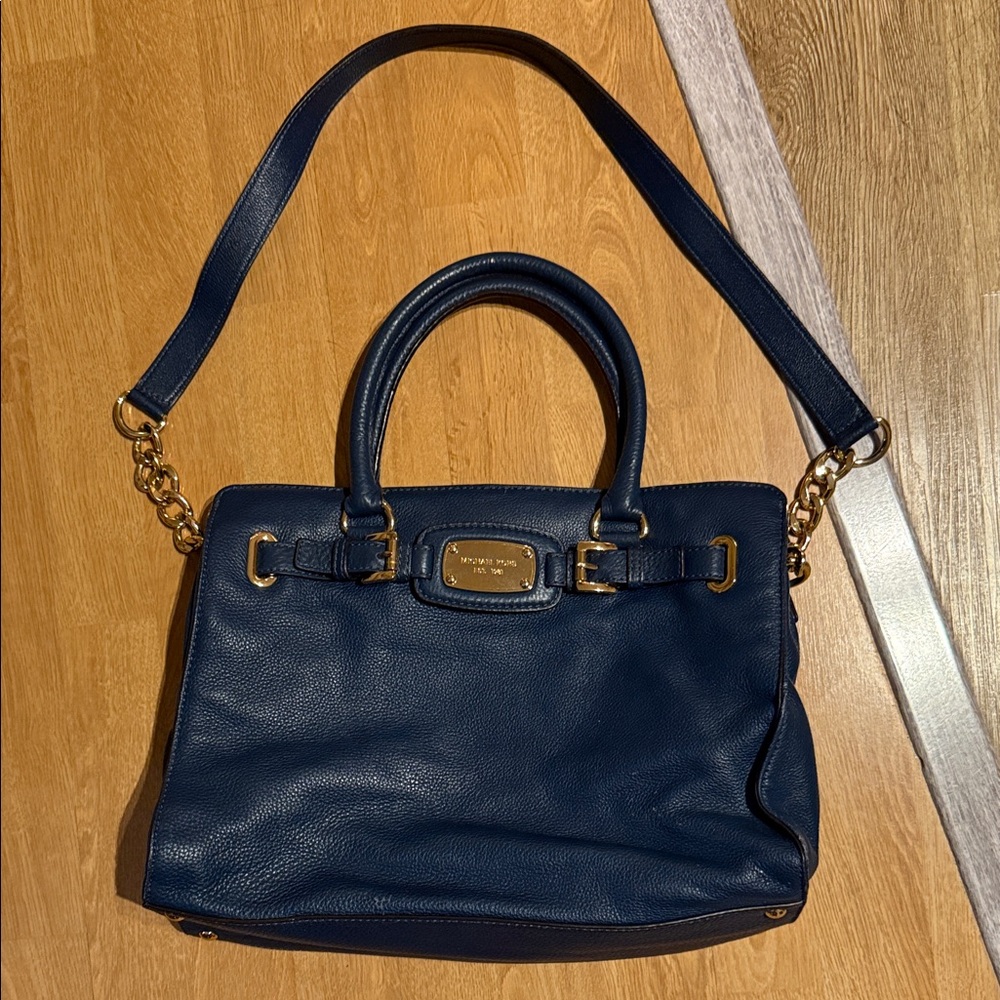 Michael Kors Dark Blue Satchel with Gold Accents